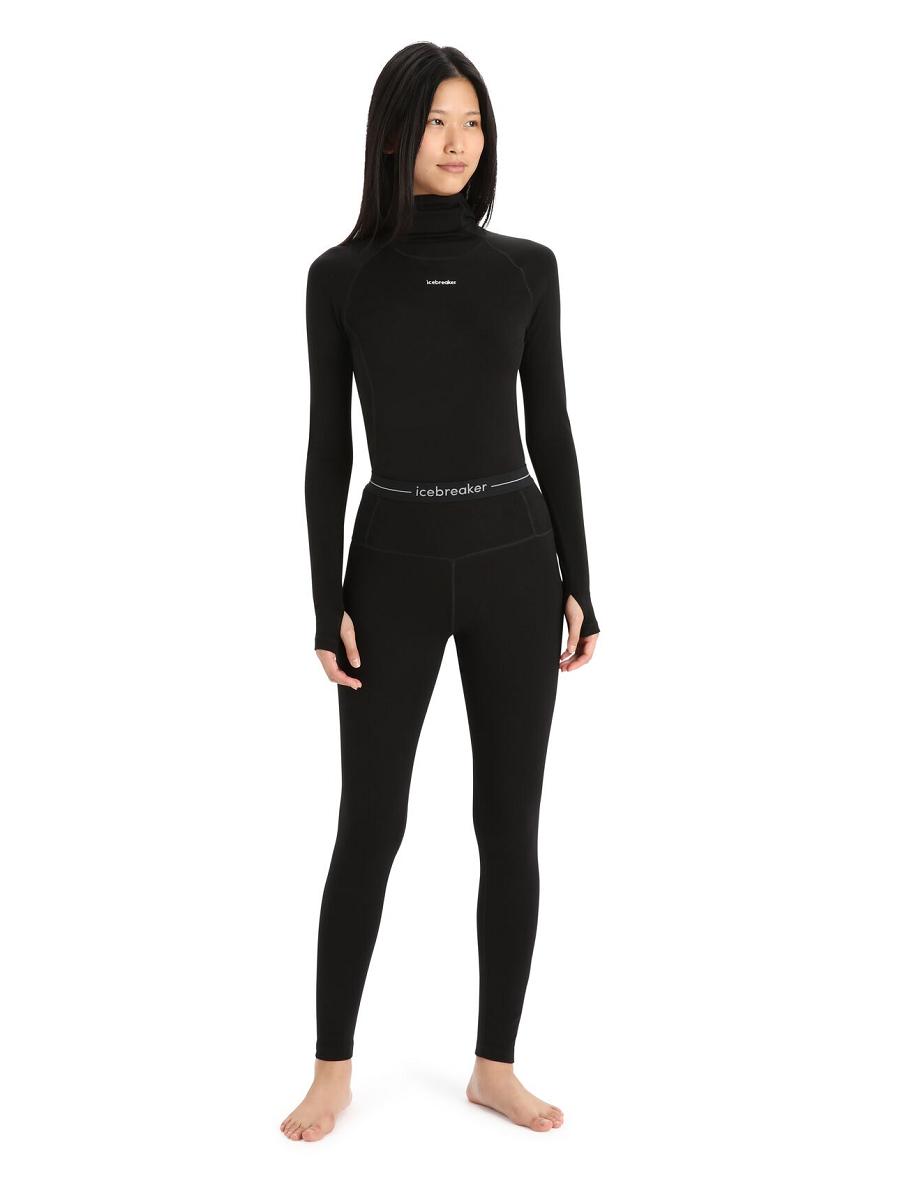 Women's Icebreaker Merino 260 Tech High Rise Leggings Base Layers Black | CA 1095DFMN